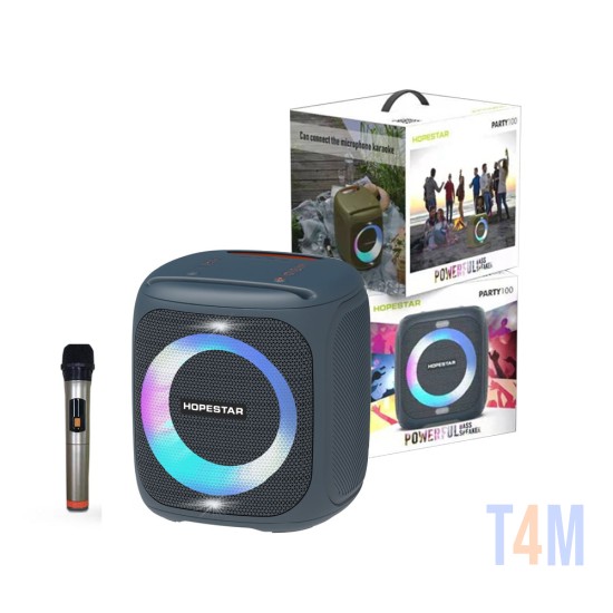 COLUNA PORTÁTIL MULTIFUNCIONAL HOPESTAR BLUETOOTH PARTY100 TF/REPRODUÇÃO/FM/MP3/MP4/AUX 50W CINZA